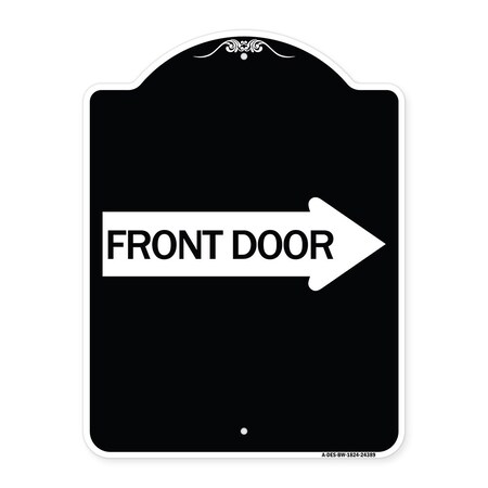 Front Door With Right Arrow Heavy-Gauge Aluminum Architectural Sign, 24" x 18", BW-1824-24389